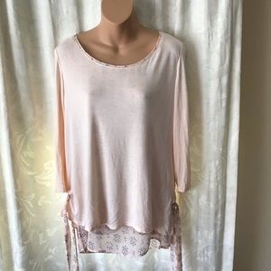 Lauren Contrad Peach Layered LS Top Sz L